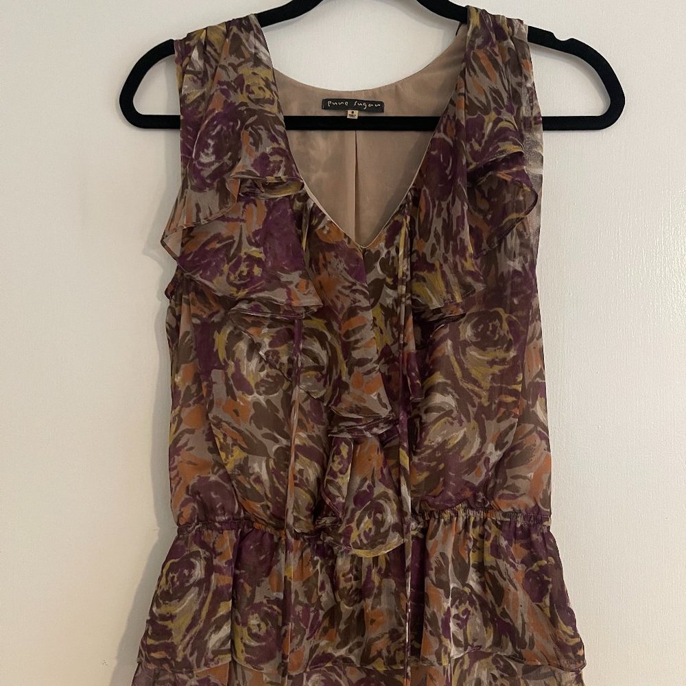Pure Sugar Purple Beige Floral Peplum Tank Top Size S